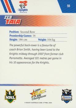 2008 Select NRL Champions #98 Zeb Taia Back